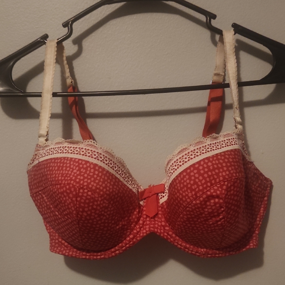 Coral Polka Dot Lace Bra